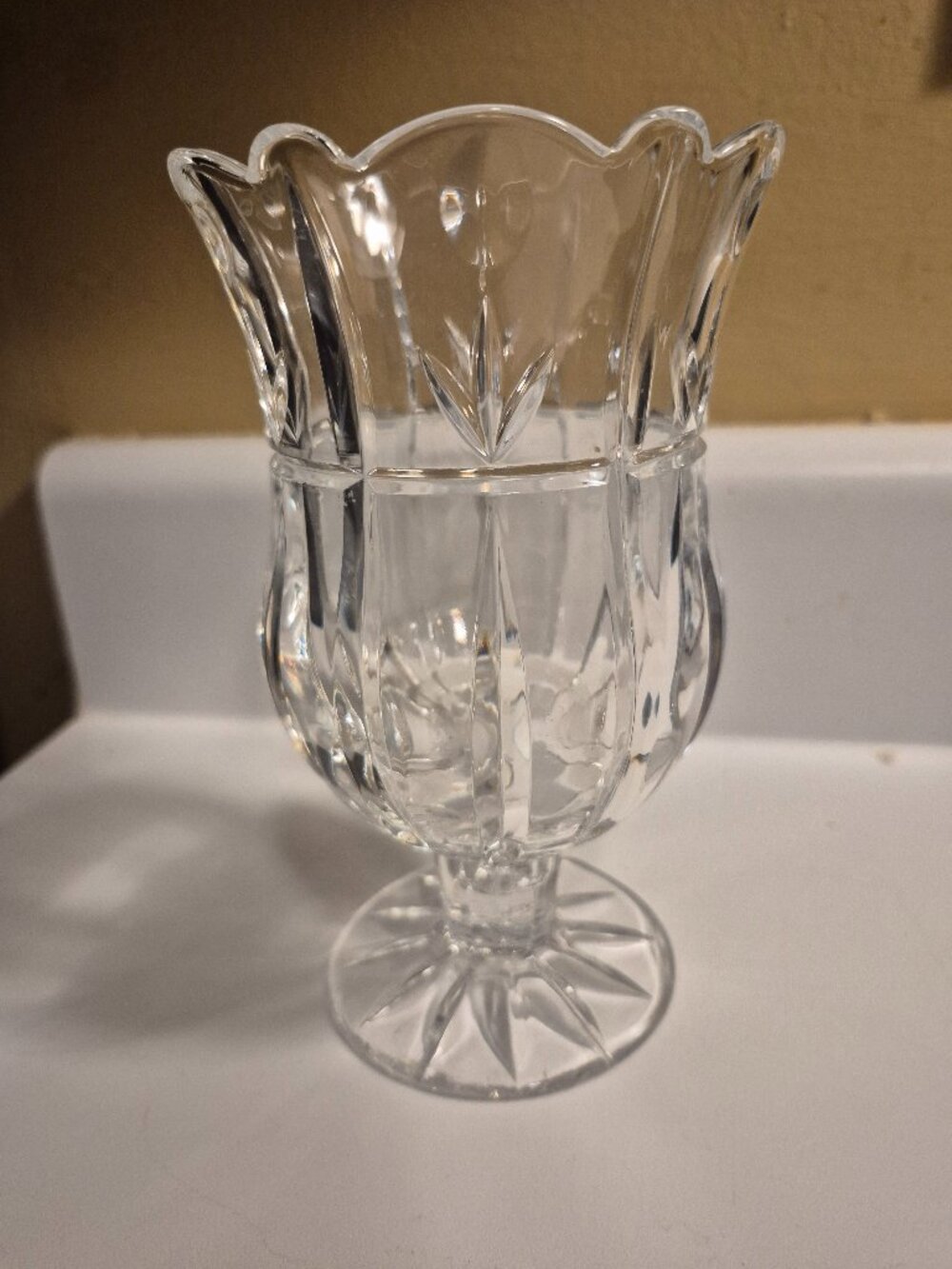 VINTAGE BLOCK TULIP GARDEN 7" HURRICAE CANDLE HOLDER CRYSTAL (SET OF 2)